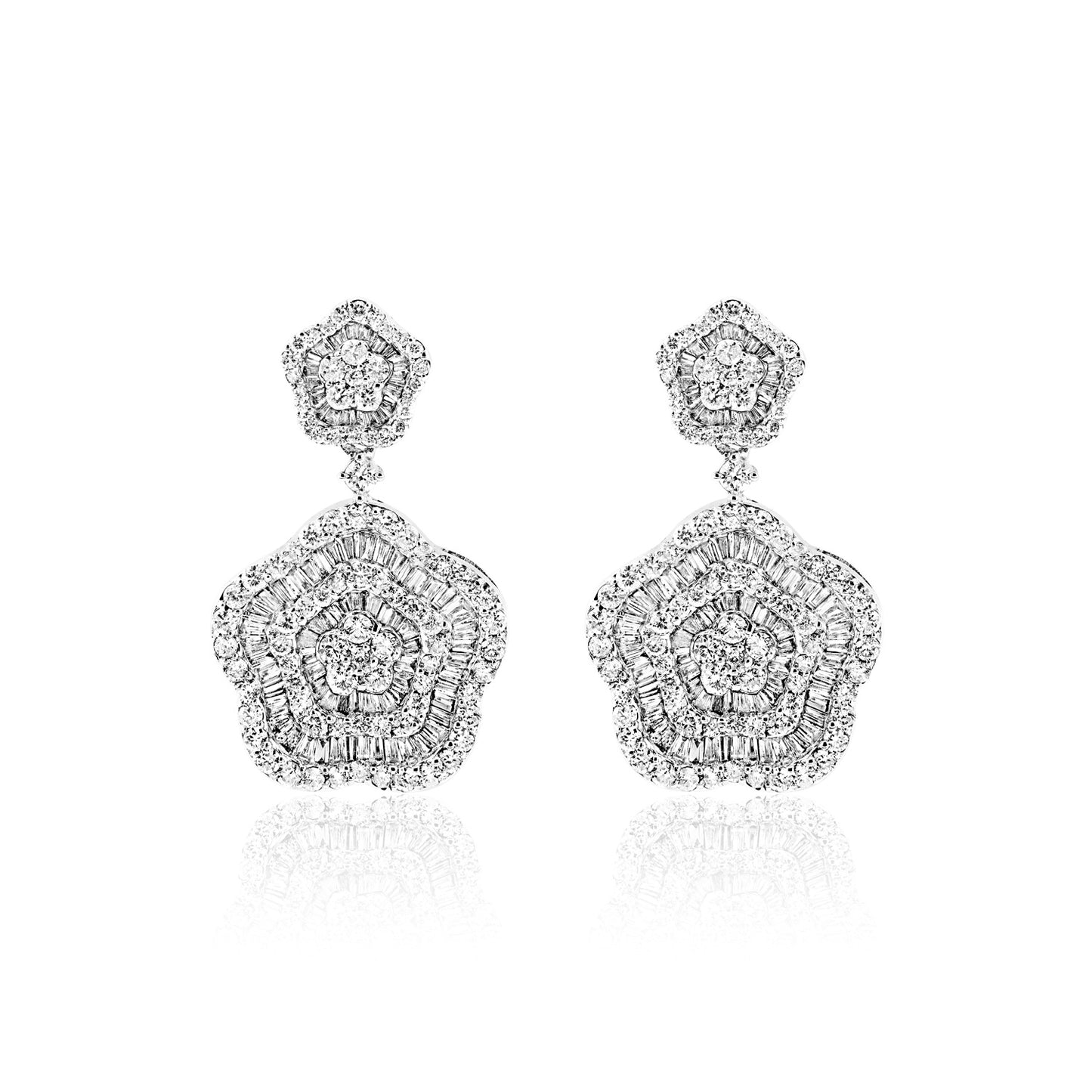 Nellie 5 Carat Combine Mix Shape Hanging Diamond Earrings front View