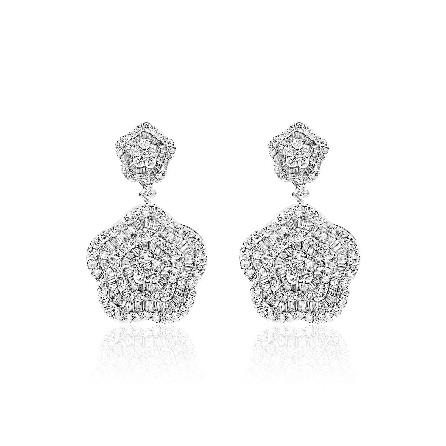 Nellie 5 Carat Combine Mix Shape Hanging Diamond Earrings front View