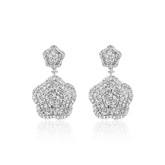 Nellie 5 Carat Combine Mix Shape Hanging Diamond Earrings front View