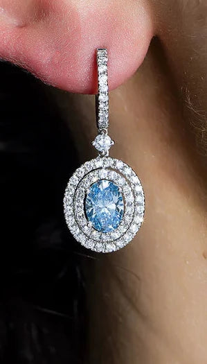 Oval Cut Fancy Vivid Blue Diamond Drop Earrings