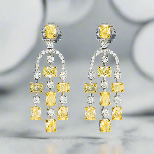 Fancy Yellow Diamond Chandelier Drop Earrings Front