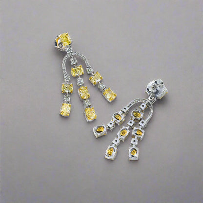 Fancy Yellow Diamond Chandelier Drop Earrings Front and back