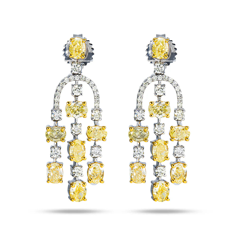 Vienna 5 Carats Oval Cut Fancy Yellow Diamond Chandelier Drop Earrings in 14K White Gold