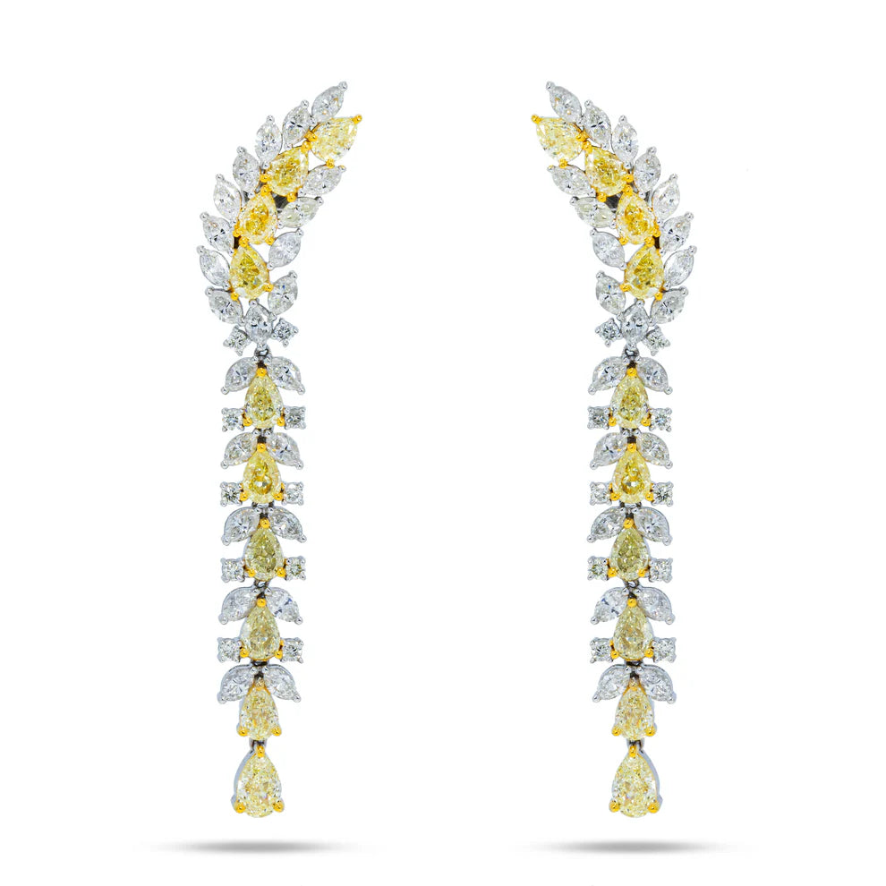 Persephone 13 Carats Fancy Yellow Diamond Drop Earrings in 18K White Gold