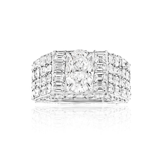 Marisol 16 Carats E* VS2 Oval Cut Diamond Chandelier Ring Front View