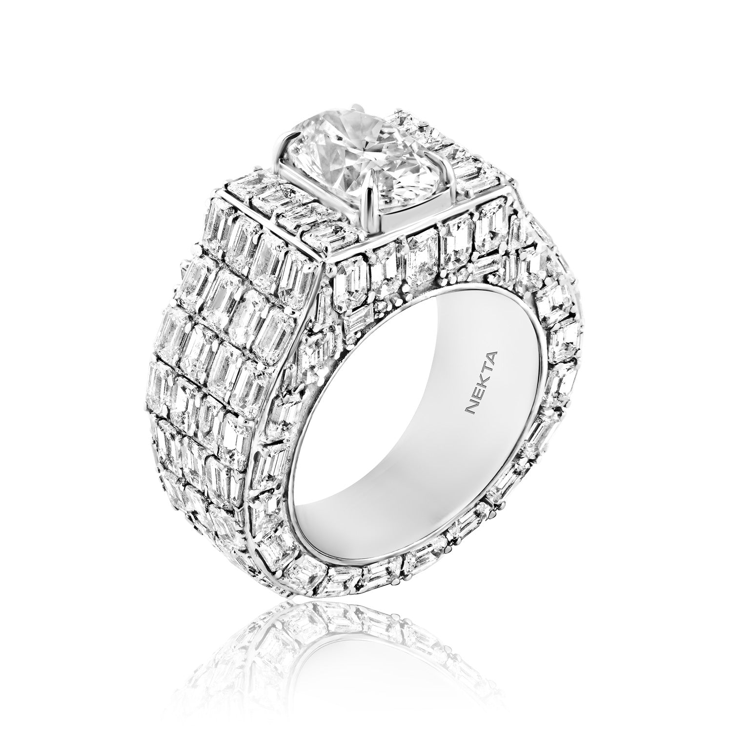 Marisol 16 Carats E* VS2 Oval Cut Diamond Chandelier Ring Side View