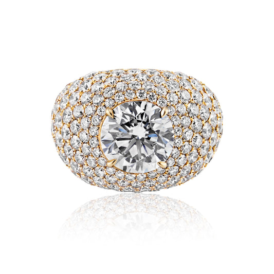 Shawn 16 Carat K VS2 Round Brilliant Diamond Chandelier Ring Front View