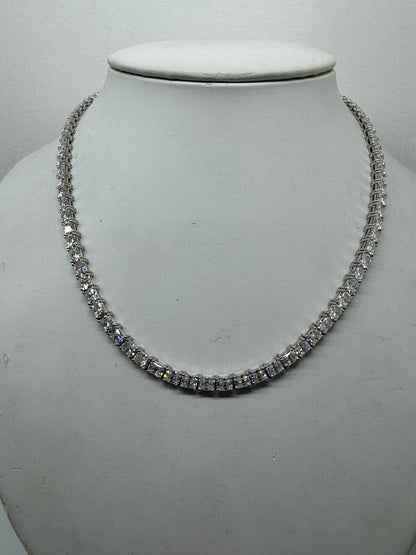 East West Tennis Necklace with Radiants Cut Lab Grown Diamond Stimulants 18 inches 14k White Gold