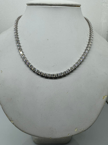 East West Tennis Necklace with Radiants Cut Lab Grown Diamond Stimulants 18 inches 14k White Gold