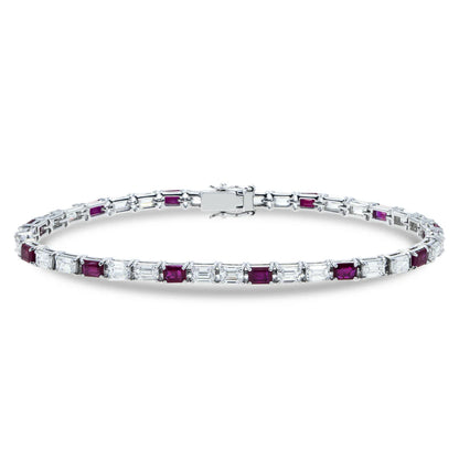 Halo Emerald Cut Ruby & Diamond Tennis Bracelet Front