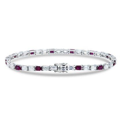 Halo Emerald Cut Ruby & Diamond Tennis Bracelet Back