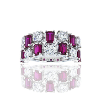 Leyah 34.20 Carat Emerald Cut Ruby & Round Cut Diamond Ring Front