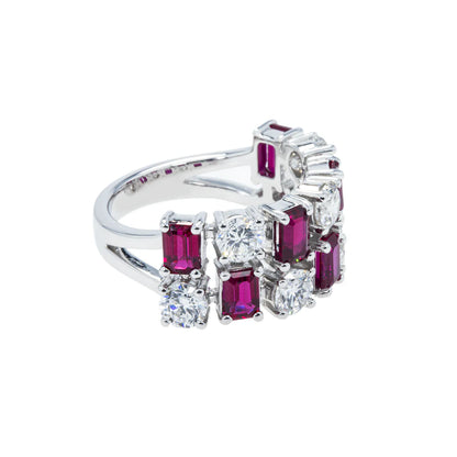 Leyah 34.20 Carat Emerald Cut Ruby & Round Cut Diamond Ring Side 1