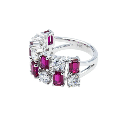 Leyah 34.20 Carat Emerald Cut Ruby & Round Cut Diamond Ring Side