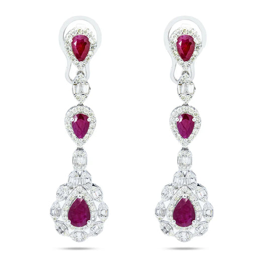 Baylor Ruby & Diamond Three Tier Drop Earrings Front