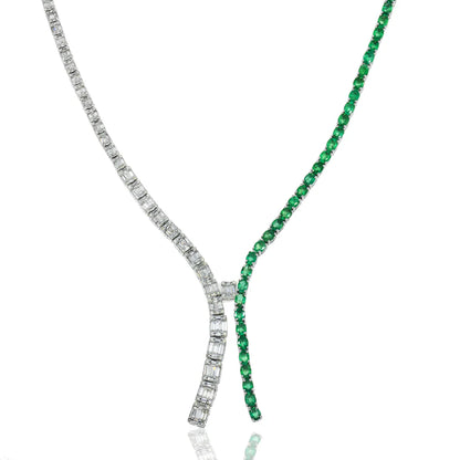 Remington Oval Cut Emerald & Diamond Drop Necklace