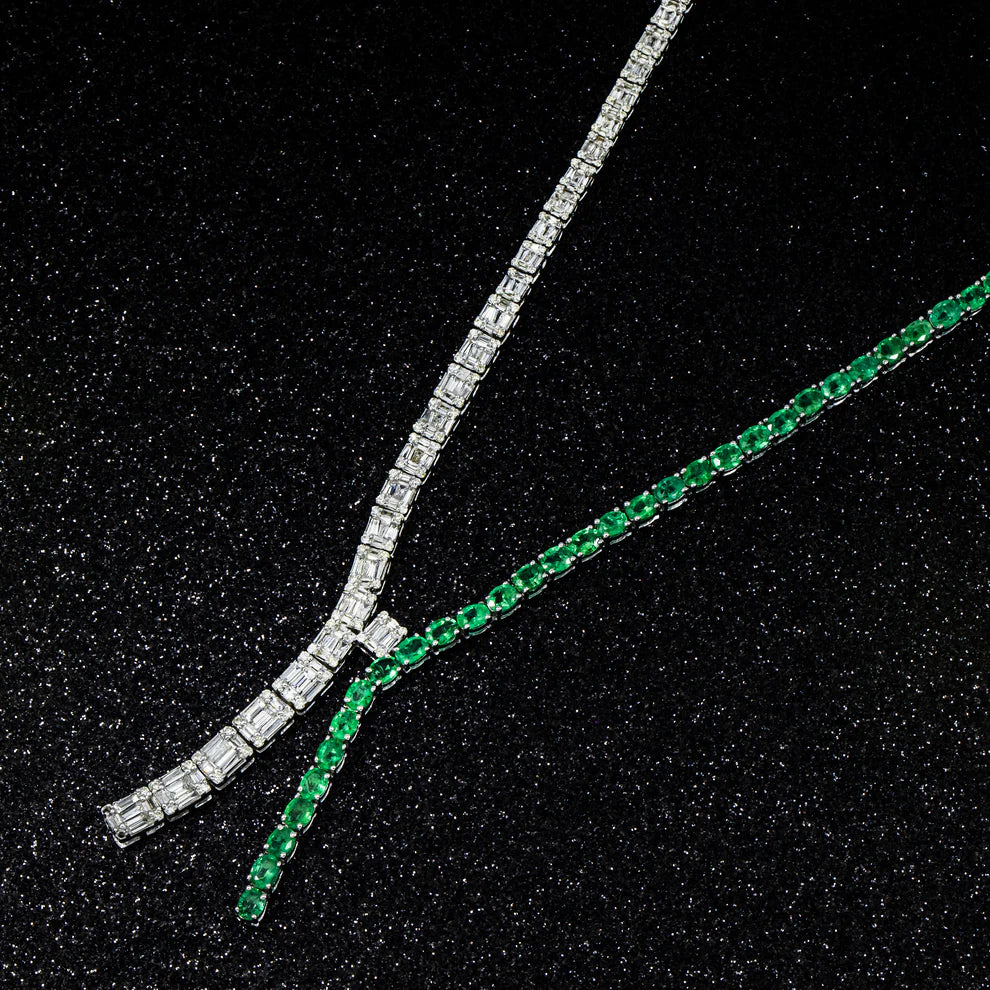 Remington Oval Cut Emerald & Diamond Drop Necklace close up