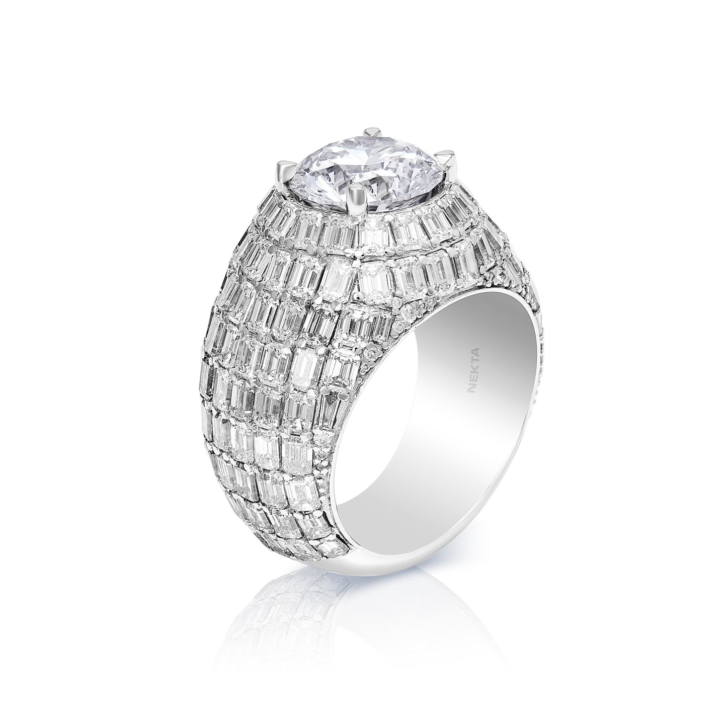 Latice 17 Carat G VS1 Round Brilliant Chandelier Ring in 14k White Gold Men’s Diamond Ring