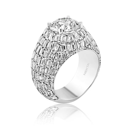 Latice 17 Carat G VS1 Round Brilliant Chandelier Ring in 14k White Gold Men’s Diamond Ring