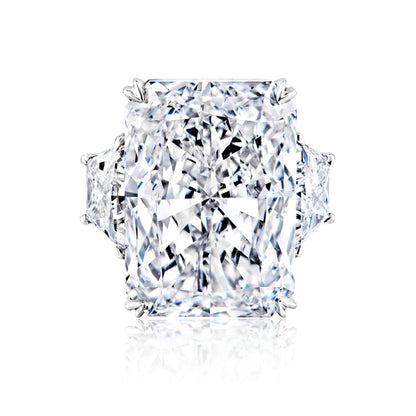 Lusia 20 Carats F VS2 Radiant Cut Diamond Engagement Solitaire Ring Front View