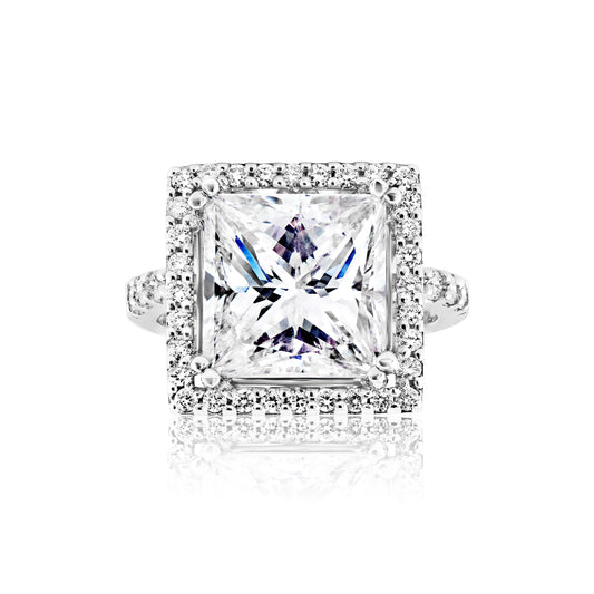 Barbara 8 Carat Princess Cut Halo Diamond Engagement Ring Front View