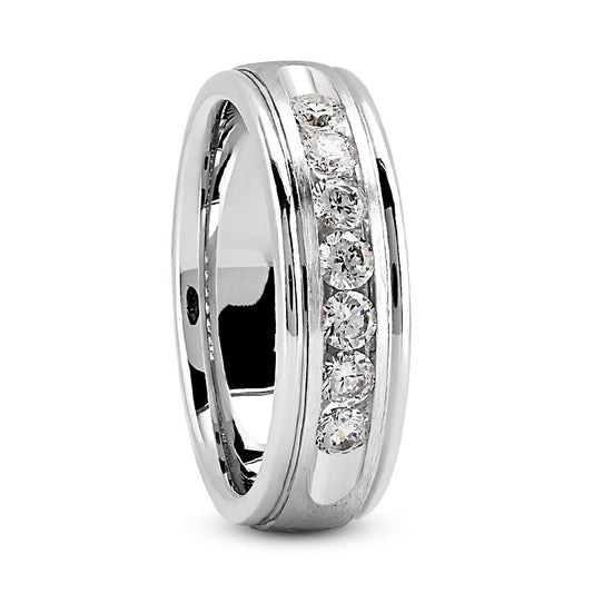 Adrian Men's Diamond Wedding Ring Round Cut Channel Set in Platinum