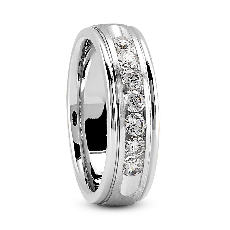 Cameron Men's Diamond Wedding Ring Round Cut Channel Set in 14K White Gold