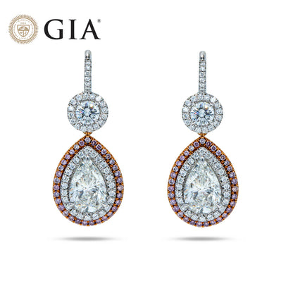 Blakely 5 Carats Pear Cut Diamond Drop Earrings in Platinum GIA