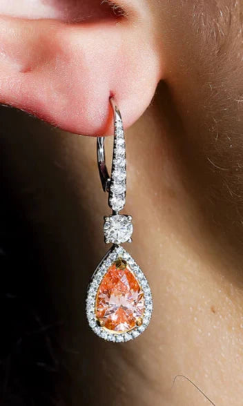 Pear Cut Pink Vivid Diamond Drop Earrings