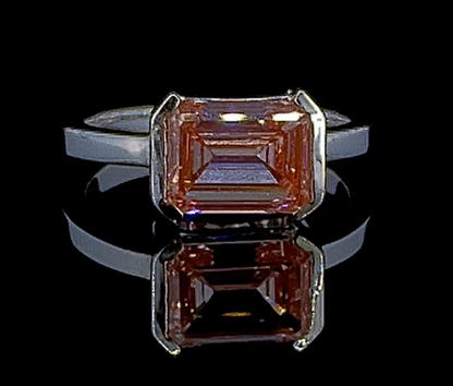 Baalah 3 Carat Emerald Cut Fancy Intense Pink Lab Grown Diamond Engagement Ring in 14k White Gold