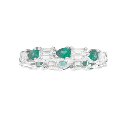 Lidwina 2.46 Carat Emerald Cut Diamond & Pear Cut Emerald Eternity Ring Front