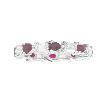 Lovinia 14K White Gold Emerald Cut Diamond & Pear Cut Ruby Eternity Ring