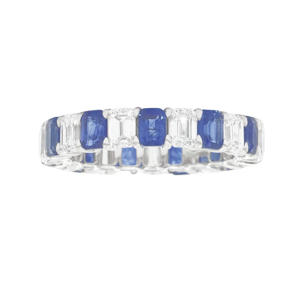 Lynda Emerald Cut Diamond & Sapphire Eternity Ring Front