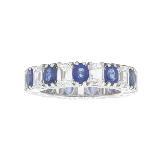 Lauralea Emerald Cut Diamond & Oval Cut Sapphire Eternity Ring Front