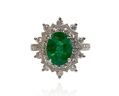 Haven Emerald Oval Cut Gemstone Ring in 18K White Gold