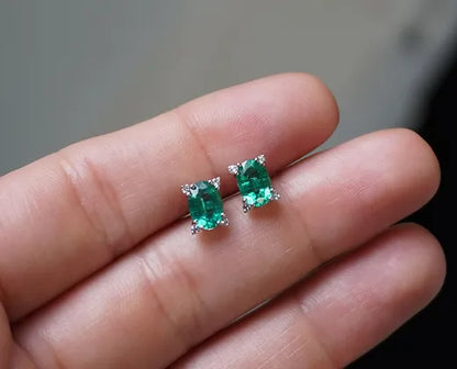 Elise 1.39 Carats Oval Cut Emerald Gemstone Stud Earrings in 18K White Gold  1