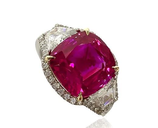 Kaeli 7.16 Carats No Heat Cushion Cut Ruby Gemstone Ring in Platinum