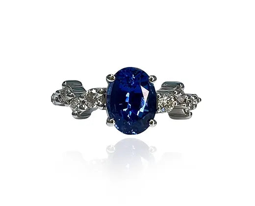 Ryleigh 1.71 Carats Sapphire Oval Cut Gemstone Ring in 18k White Gold