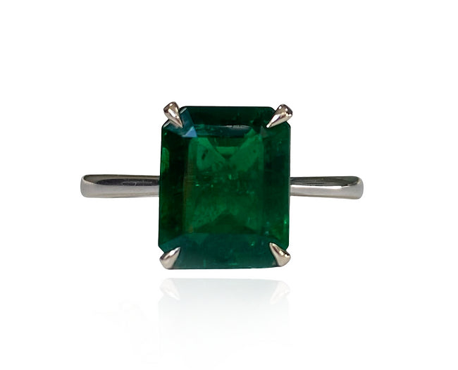 Lani 2.77 Carats Emerald Cut Emerald Gemstone Solitaire Ring in 18K White Gold By Mike Nekta NYC