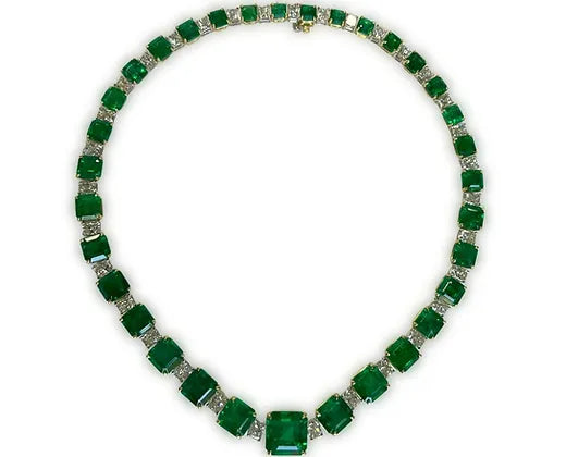 Rosemary 79.85 Carats Emerald Cut Emerald Gemstone Necklace in Platinum full view