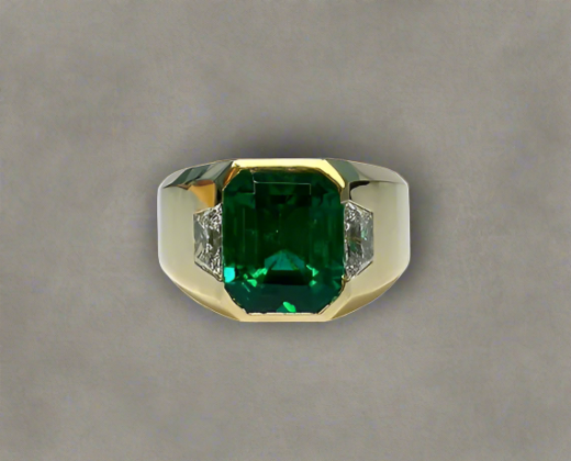 Nasir 3.02 Carats Emerald Cut Emerald Men's Gemstone Ring in 18K Yellow Gold By Mike Nekta NYC