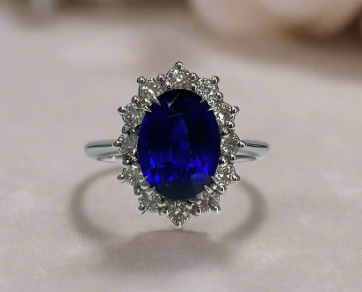 Dakota 3.02 Carats Sapphire Oval Cut Gemstone Ring in 18k White Gold By Mike Nekta NYC