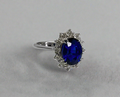 Dakota 3.02 Carats Sapphire Oval Cut Gemstone Ring in 18k White Gold By Mike Nekta NYC