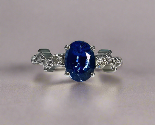 Ryleigh 1.71 Carats Sapphire Oval Cut Gemstone Ring in 18k White Gold By Mike Nekta NYC