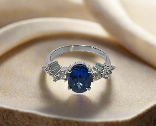 Ryleigh 1.71 Carats Sapphire Oval Cut Gemstone Ring in 18k White Gold By Mike Nekta NYC