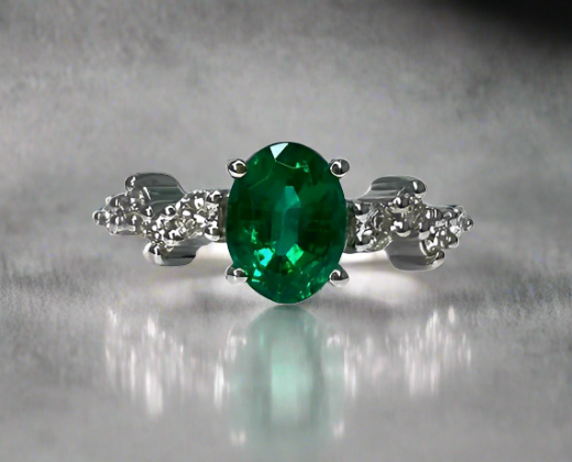 Gracie 1.31 Carats Oval Cut Emerald Gemstone Ring in 18K White Gold By Mike Nekta NYC