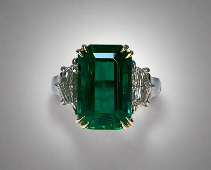 Kaylani 4.23 Carats Emerald Cut Emerald Gemstone Ring in Platinum By Mike Nekta NYC