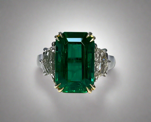 Kaylani 4.23 Carats Emerald Cut Emerald Gemstone Ring in Platinum By Mike Nekta NYC