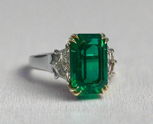 Kaylani 4.23 Carats Emerald Cut Emerald Gemstone Ring in Platinum By Mike Nekta NYC