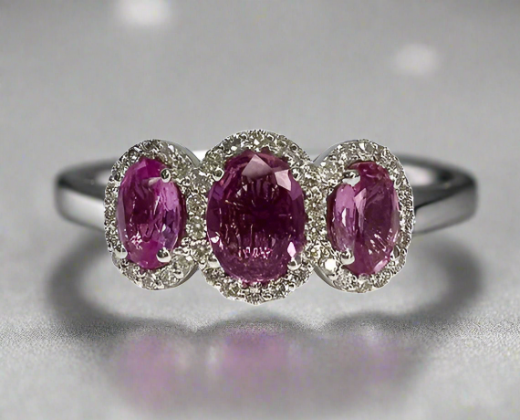 Mariana Pink 2.71 Carats Pink Sapphire Oval Cut Gemstone Ring in 18k White Gold Enhanced Background 1